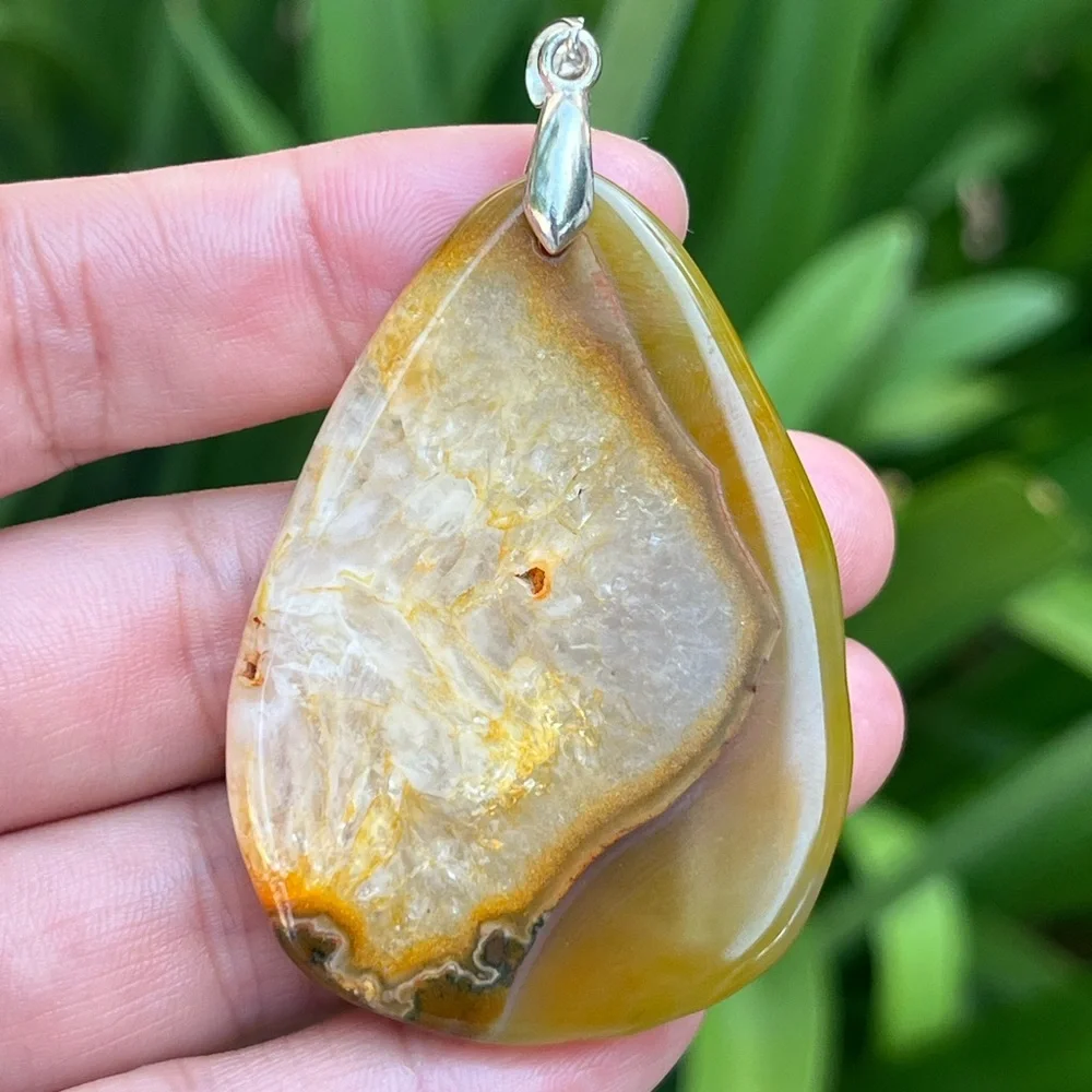 925‎ silver plated natural yellow druzy agate